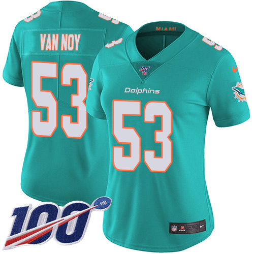 Nike Miami Dolphins 53 Kyle Van Noy Aqua Green Team Color Women Stitched NFL 100th Season Vapor Untouchable Limited Jersey